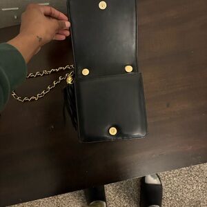 Chic Black Leather Crossbody Bag with Gold Accents
